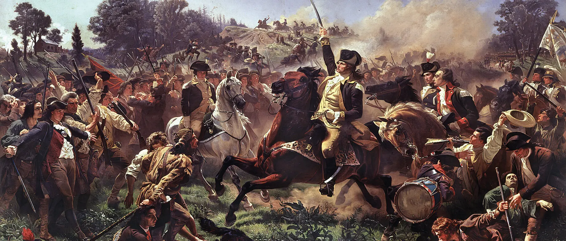 Revolutionary War battle scene with soldiers