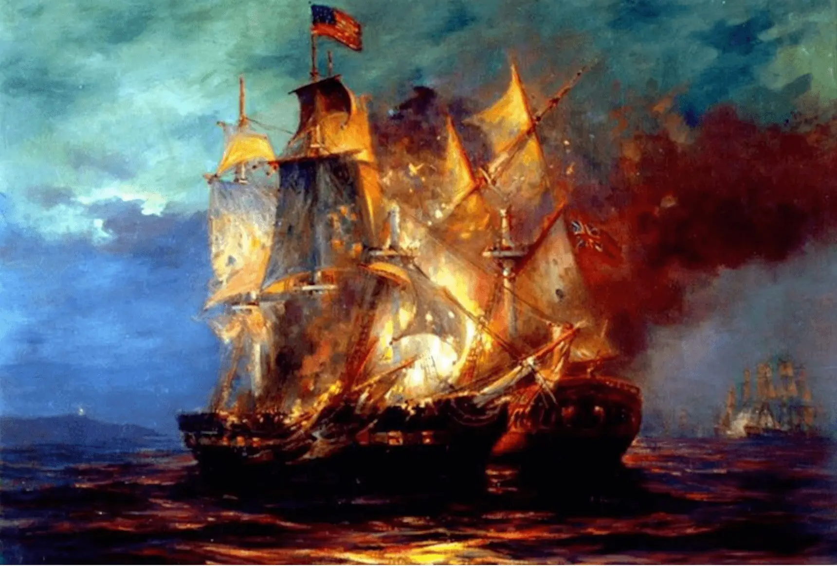 Ships ablaze in ocean skirmish